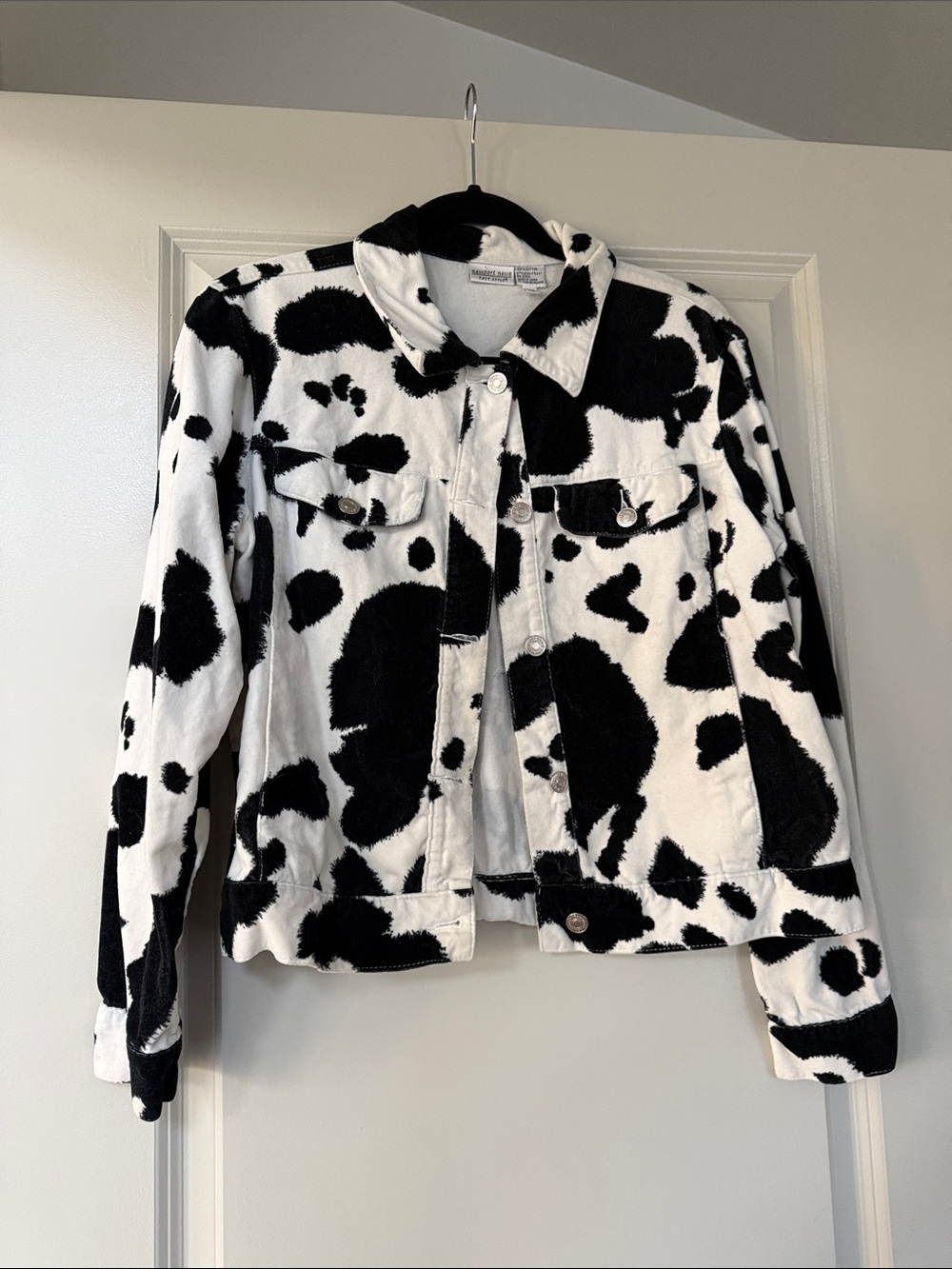 VTG 80’s Newport News - XS - Black & White Cow Print 100% Cotton Jacket
